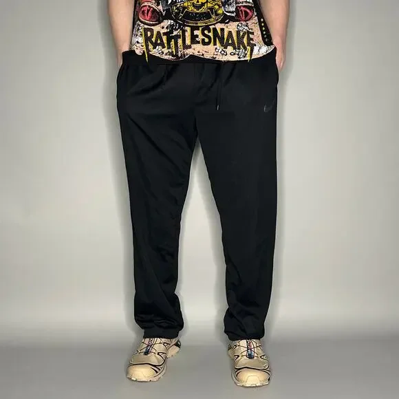 Nike Sweatpants Jet Black Polyester Subtle Swoosh Baggy Wide Leg Dri Fit